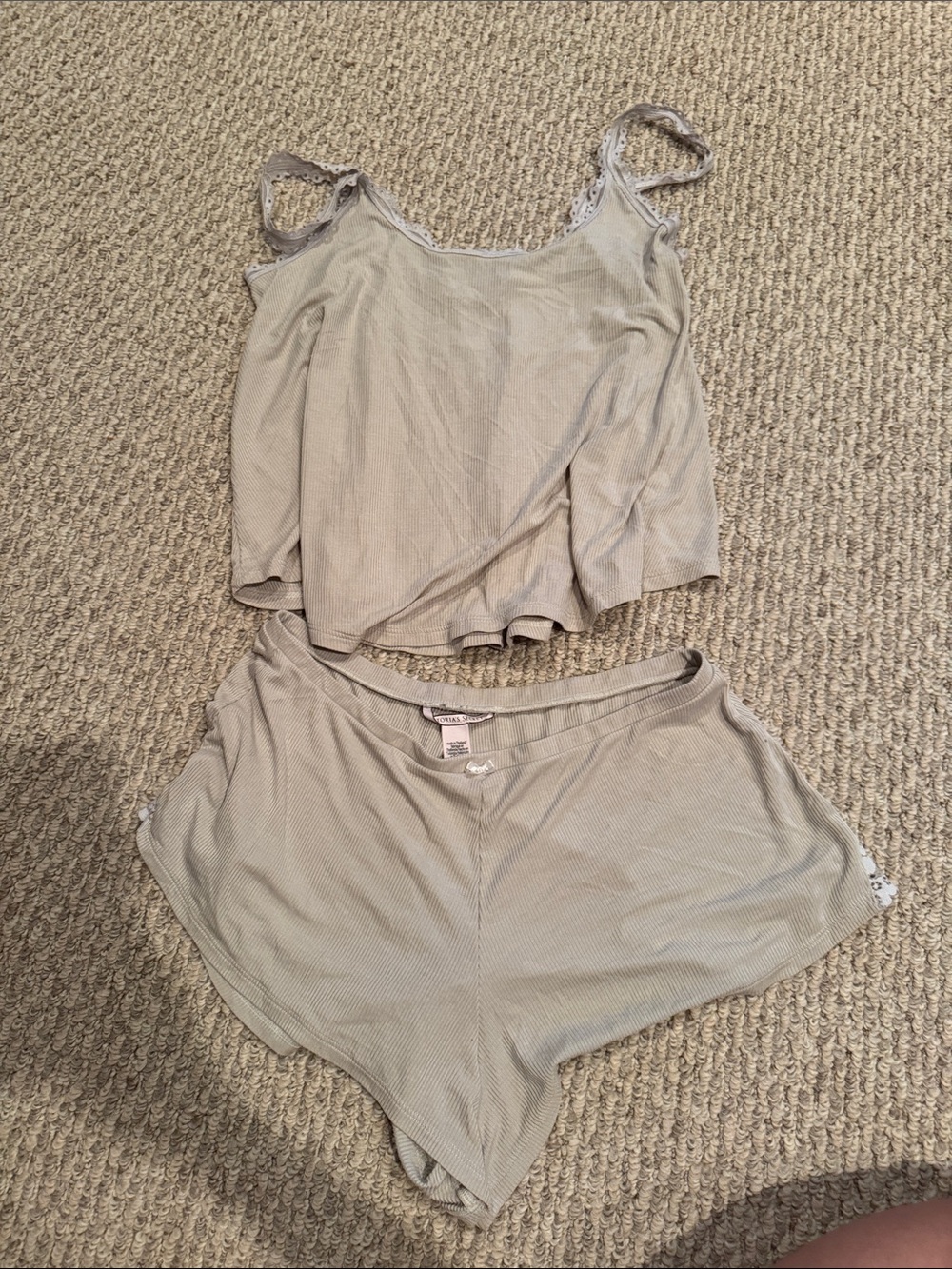 Victoria's Secret Lace-Trim Cami & Shorts Sleep Set in Light Taupe